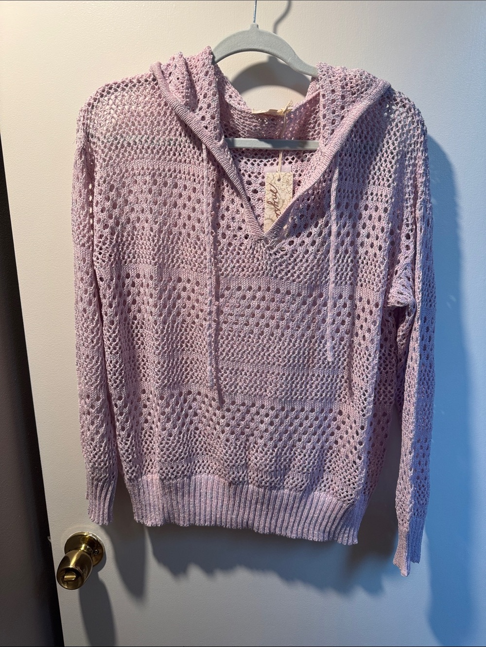 Mystree Light Pink Crochet Hooded Pullover